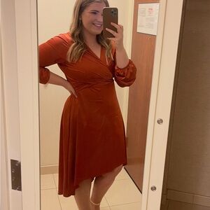 Elegant Rust Orange Wrap Dress Size XL